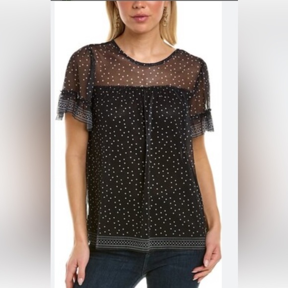 Max Studio Womens Knit Mesh Ruffled Short Sleeve Top - Picture 1 of 13